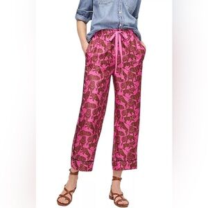 J.Crew Collection 100% Silk Relaxed Pants in Sleepy Lions Pink Pajama SIZE 4